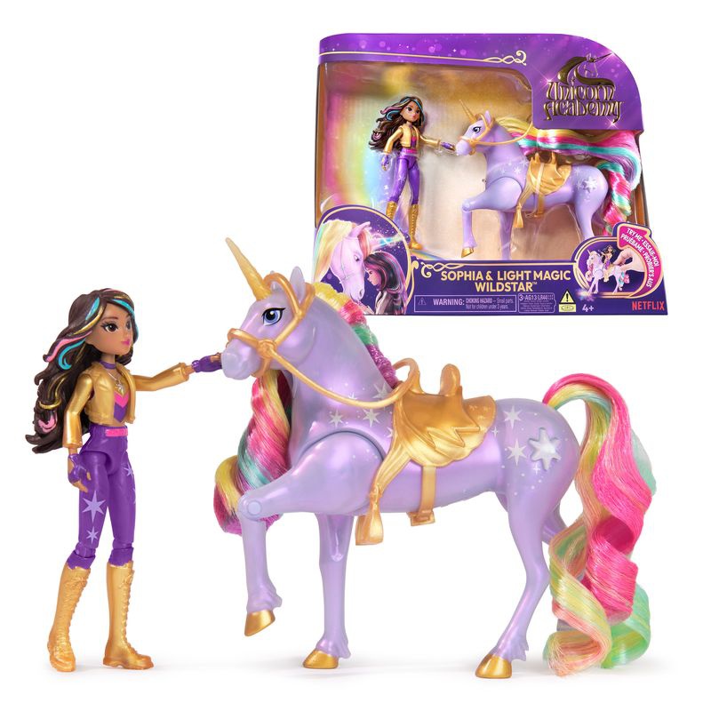Unicorn Academy svetleči samorog in figura Sophia & Wildstar 11 cm