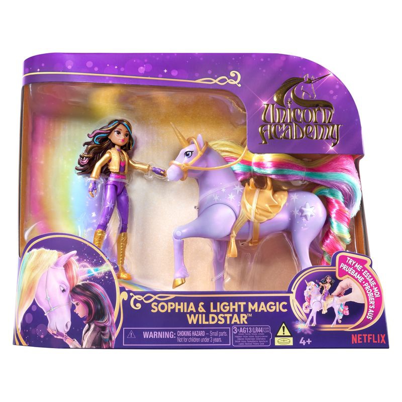 Unicorn Academy svetleči samorog in figura Sophia & Wildstar 11 cm