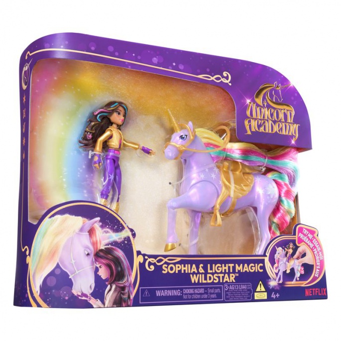 Unicorn Academy svetleči samorog in figura Sophia & Wildstar 11 cm