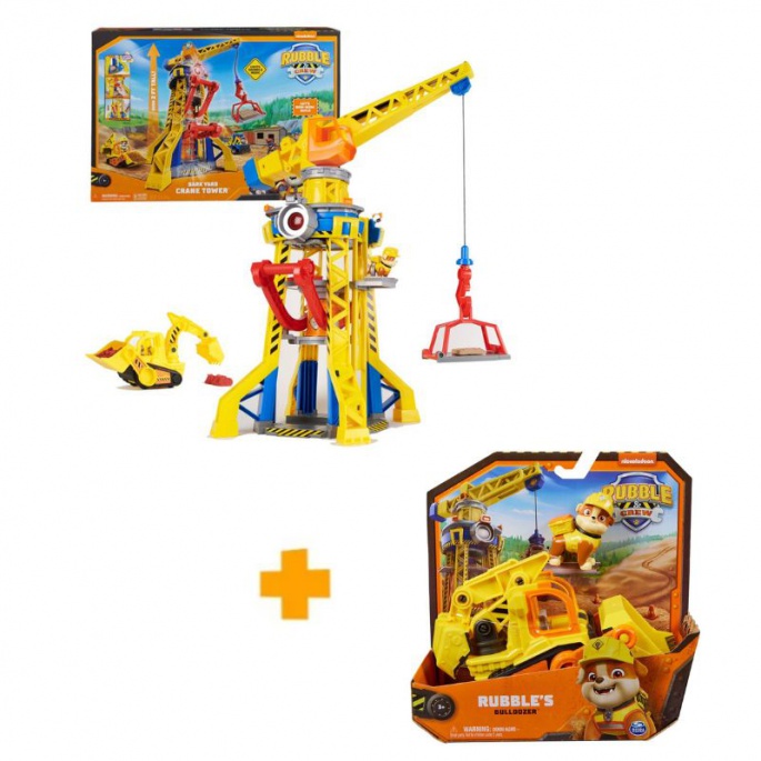 Ugoden paket: Rubble & Crew interaktivni žerjav z zvoki 60 cm + osnovno vozilo Rubble
