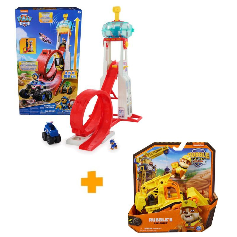 Ugoden paket: Veliki stolp za reševanje Rescue Wheels Paw Patrol + Rubble & Crew vozilo Rubble