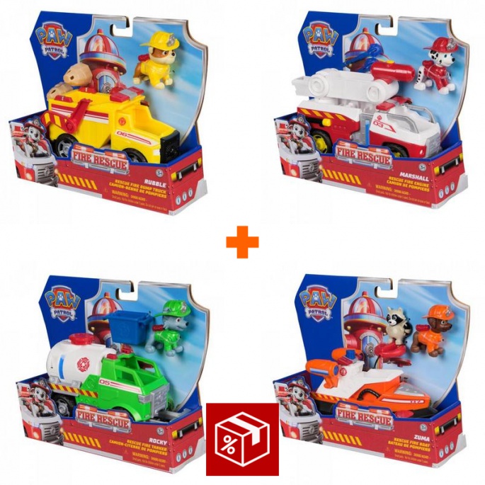 Ugodni komplet: Paw Patrol Fire Rescue vozilo Rubble + Marshall + Rocky + Zuma