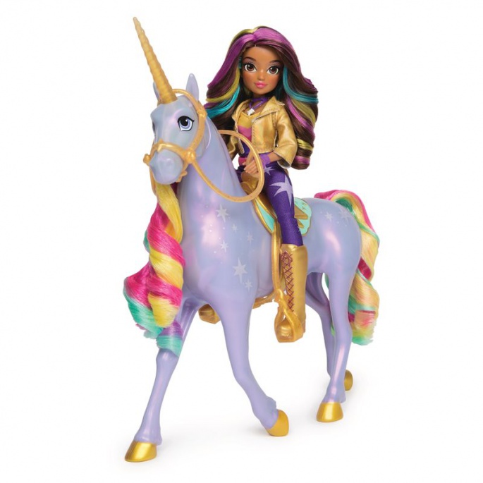 Ugoden set: Unicorn Academy svetlobna Wildstar 28 cm in Sophia 24 cm + ogrlica s prstanom