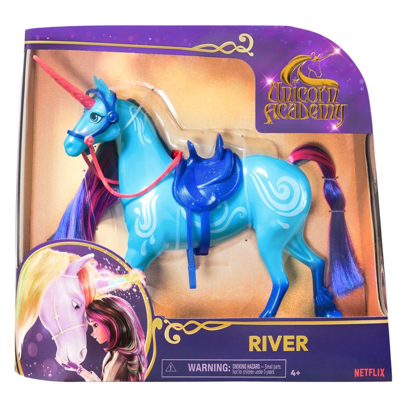 Ugoden set: Unicorn Academy česalni samorog River 28 cm + ogrlica s prstanom