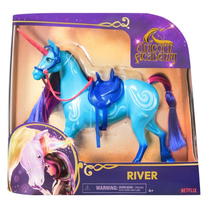 Ugoden set: Unicorn Academy česalni samorog River 28 cm + ogrlica s prstanom