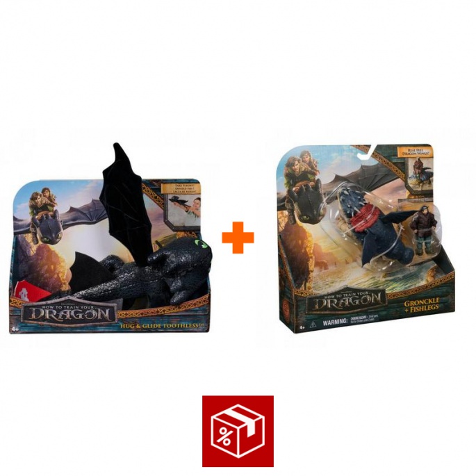 Ugoden set: Kako izuriti svojega zmaja plišasta igrača Brezzobi objemajoči + Gronckle in Škilek