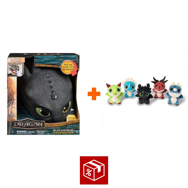 AKCIJA: Maska Bezzobca iz 'Kako izuriti svojega zmaja' z zvoki in lučmi + plišasti zmaji v sodu BREZPLAČNO