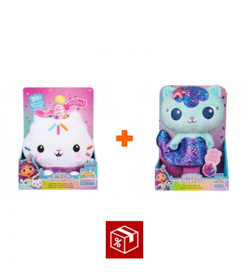 Ugoden set: Gabby’s Dollhouse Cakey plišasta igrača z zvoki + Mercat plišasta igrača s funkcijo