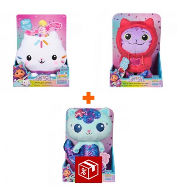 Set Ugodne Cene: Gabby’s Dollhouse Cakey plišasta igračka z zvoki + plišasti DJ Catnip in Mercat