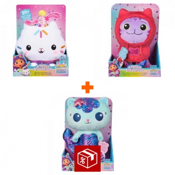 Set Ugodne Cene: Gabby’s Dollhouse Cakey plišasta igračka z zvoki + plišasti DJ Catnip in Mercat