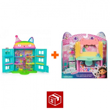 Ugoden set: Gabby’s Dollhouse velik hiša praznovanje + soba za hišo kuhinja
