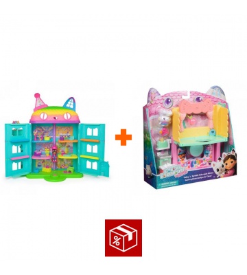 Ugodni set: Gabby’s Dollhouse velika hiša z zabavo + kuhinja za veliko hišo