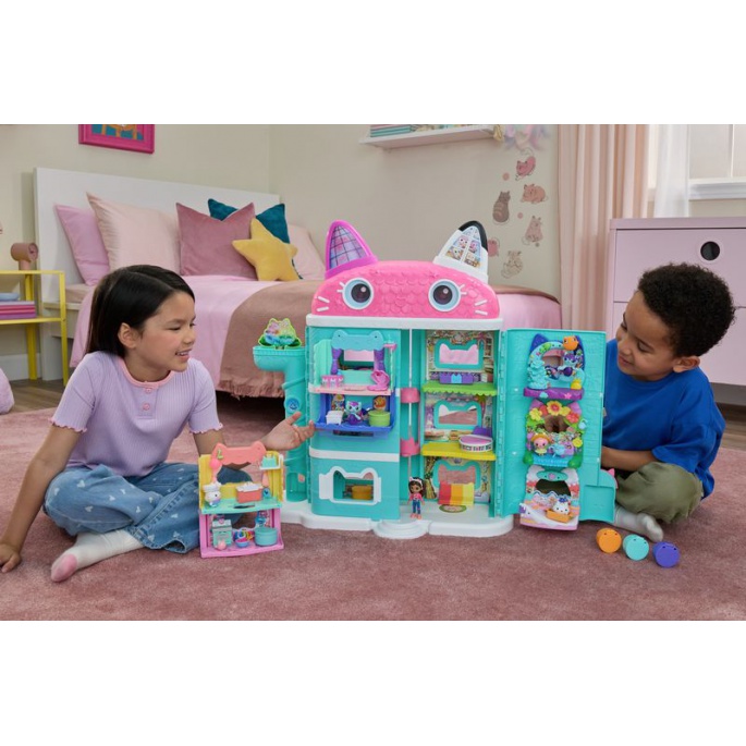 Ugoden komplet: Hiša iz filma Gabby’s Dollhouse: velika hiša iz filma + kopalnica za veliko hišo