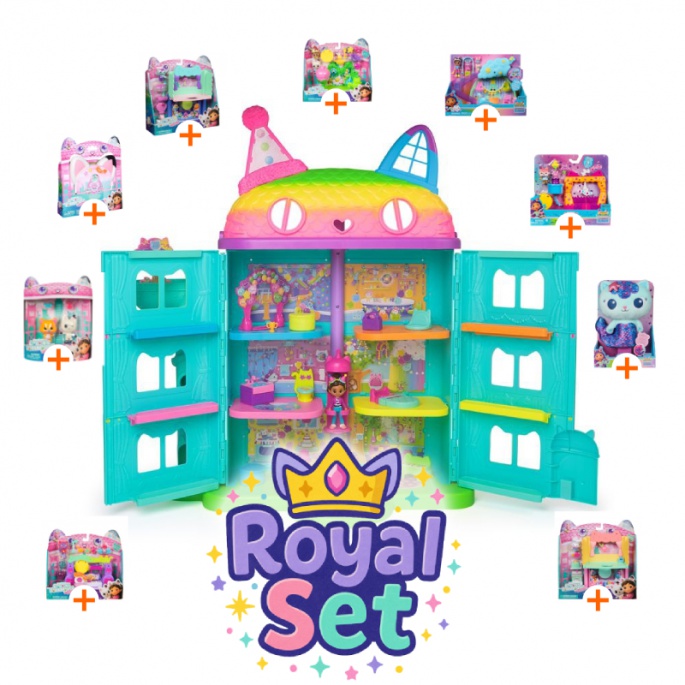 Royal set: Gabby’s Dollhouse veliki dom zabava s 9 dodatki + plišasti Mercat BREZPLAČNO