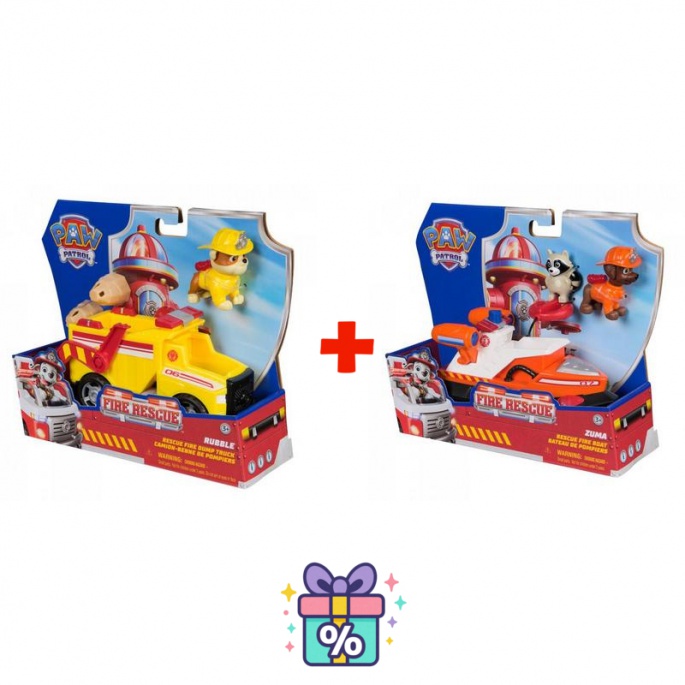 Ugoden set: Paw Patrol Fire Rescue vozilo Rubble + Fire Rescue vozilo Zuma