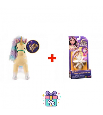 Ugoden komplet: Unicorn Academy plišasti samorog Leaf 38 cm + ogrlica z obročem