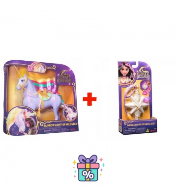 Ugoden set: Unicorn Academy svetlobni samorog Wildstar 28 cm + ogrlica s prstanom