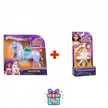 Ugoden komplet: Unicorn Academy česalni enorožec Wildstar 24 cm + ogrlica s prstanom