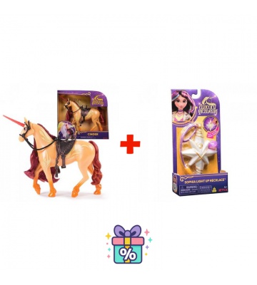 Ugodni set: Unicorn Academy česalni samorog Cinder 24 cm + ogrlica s prstanom
