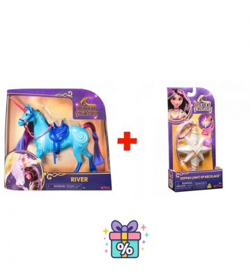 Ugoden set: Unicorn Academy česalni samorog River 28 cm + ogrlica s prstanom