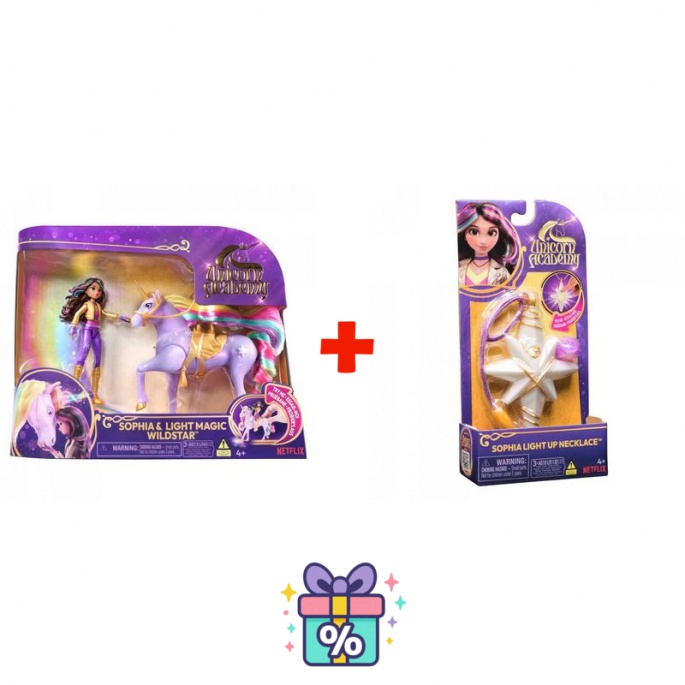 Ugodni set: Unicorn Academy Sophia & Wildstar 11 cm + ogrlica s prstanom