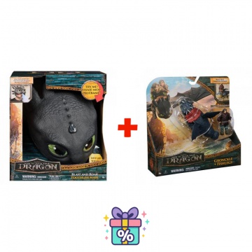 Ugoden set: Kako izuriti svojega zmaja maska Bezzubky z zvoki in lučmi + Gronckle in Škilek