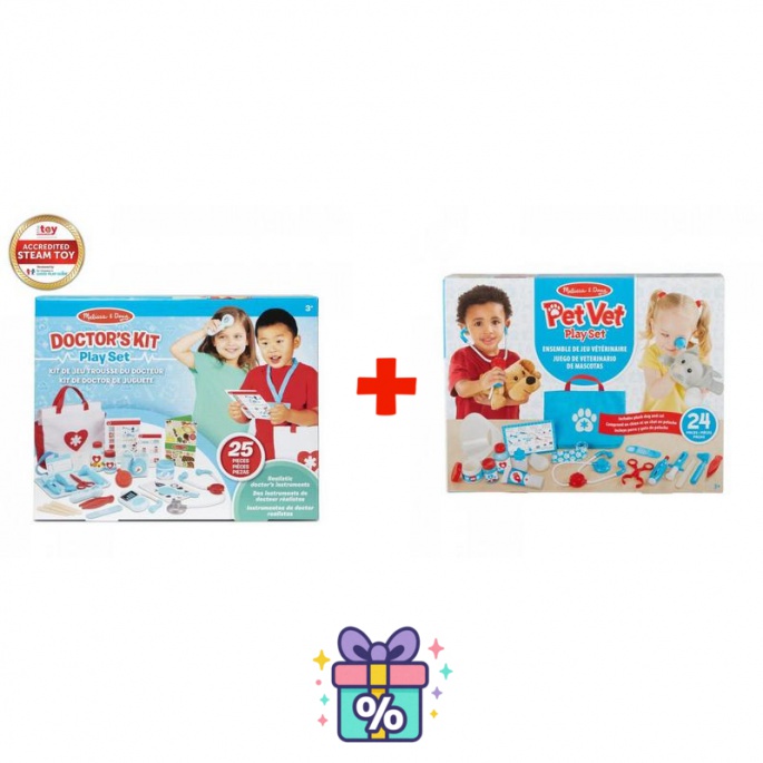 Ugoden set: Melissa & Doug igra zdravnika + igra veterinarja