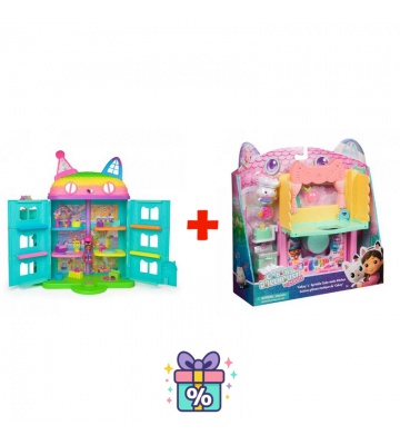 Ugodni set: Gabby’s Dollhouse velika hiša z zabavo + kuhinja za veliko hišo