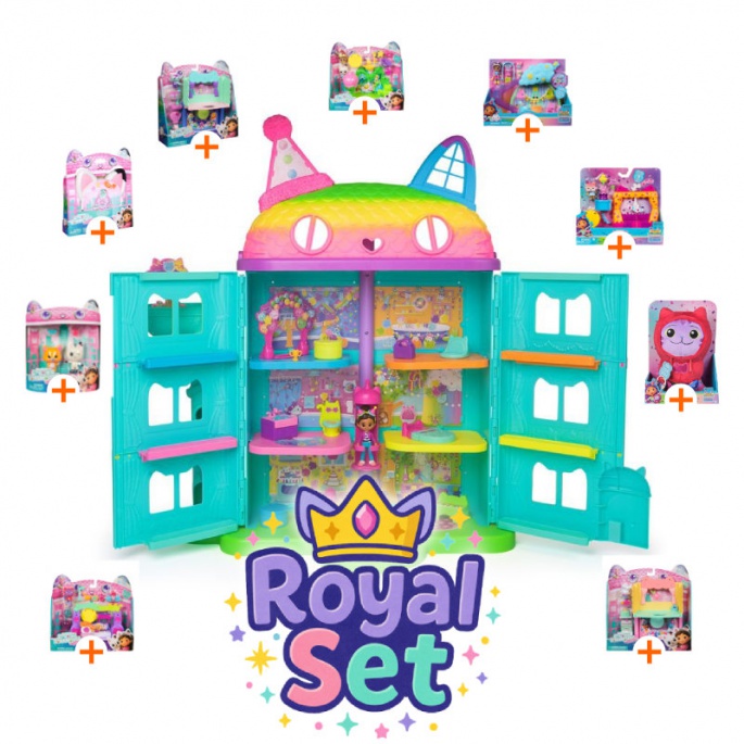 Royal set: Gabby’s Dollhouse veliki dom zabava s 9 dodatki + plišasti DJ Catnip BREZPLAČNO