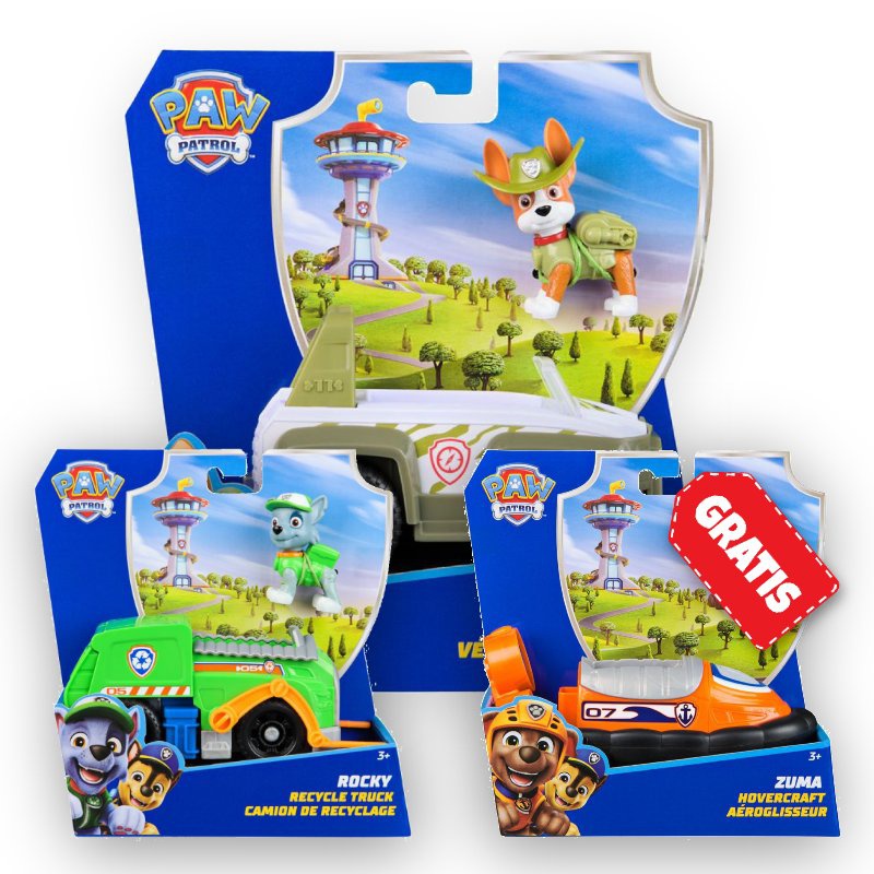AKCIJA: Paw Patrol osnovna vozila Tracker + Rocky + Zuma BREZPLAČNO
