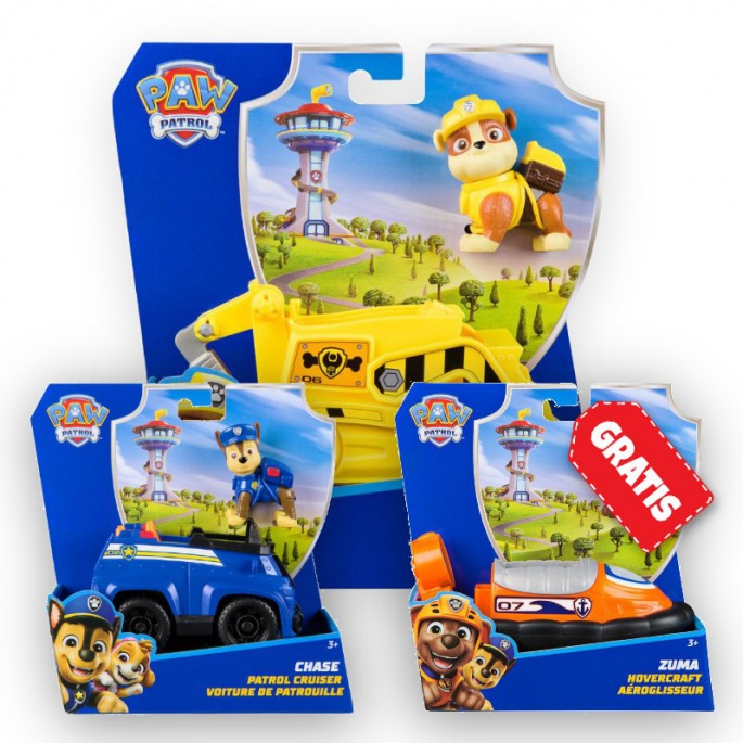 AKCIJA: Paw Patrol osnovna vozila Rubble + Chase + Zuma BREZPLAČNO