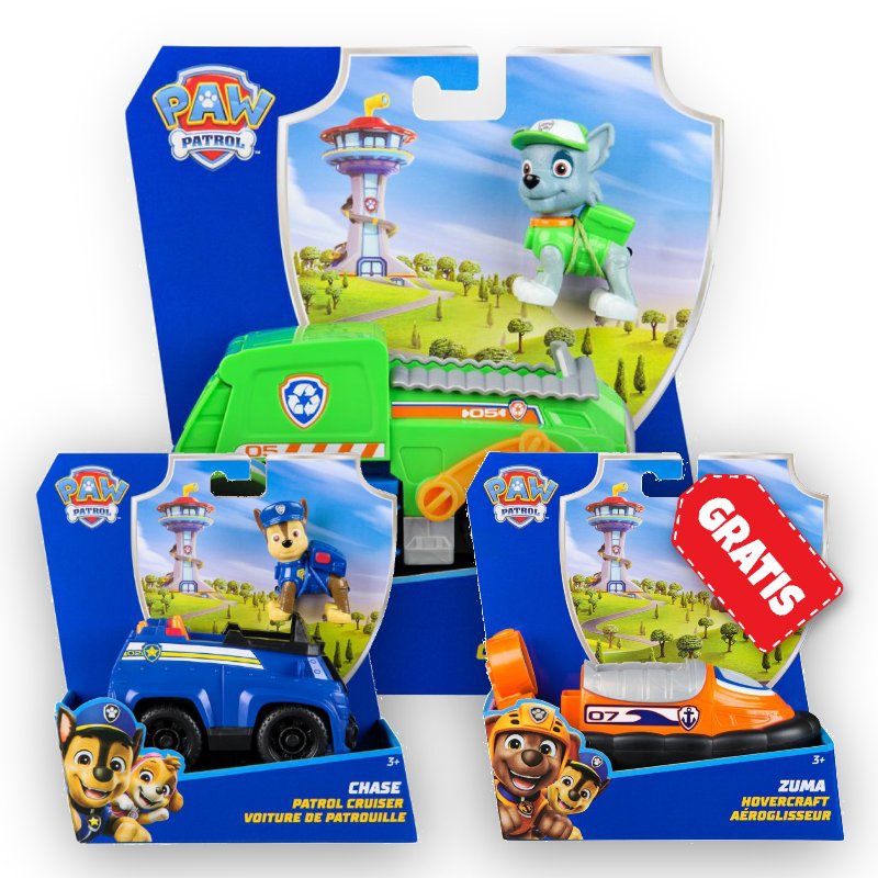 AKCIJA: Paw Patrol osnovna vozila Rocky + Chase + Zuma BREZPLAČNO