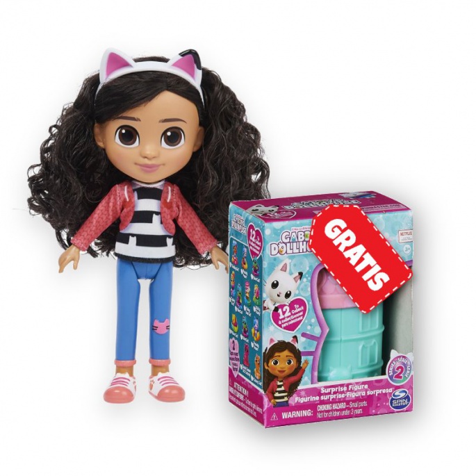 Akcija 1+1 Gabby’s Dollhouse Gabby lutka za razčesavanje + mini figurica u kućici GRATIS