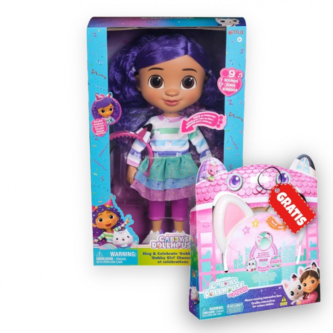 Ugodni set: Gabby’s Dollhouse interaktivna lutka + ušesa z zvočnimi efekti