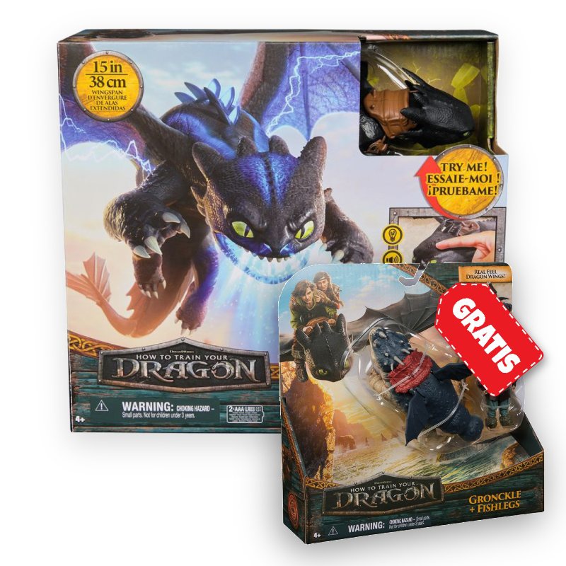 Ugoden komplet: Kako izuriti svojega zmaja Brezzobi s svetlobnimi in zvočnimi učinki + Gronckle in Škilek