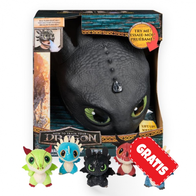 AKCIJA: Maska Bezzobca iz 'Kako izuriti svojega zmaja' z zvoki in lučmi + plišasti zmaji v sodu BREZPLAČNO