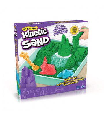 Kinetic Sand škatla z tekočim peskom in zeleno podlago