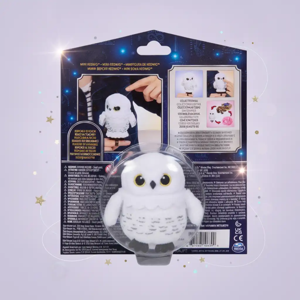 Podrobna plišasta izdelava in realistične oči sove Hedwig.